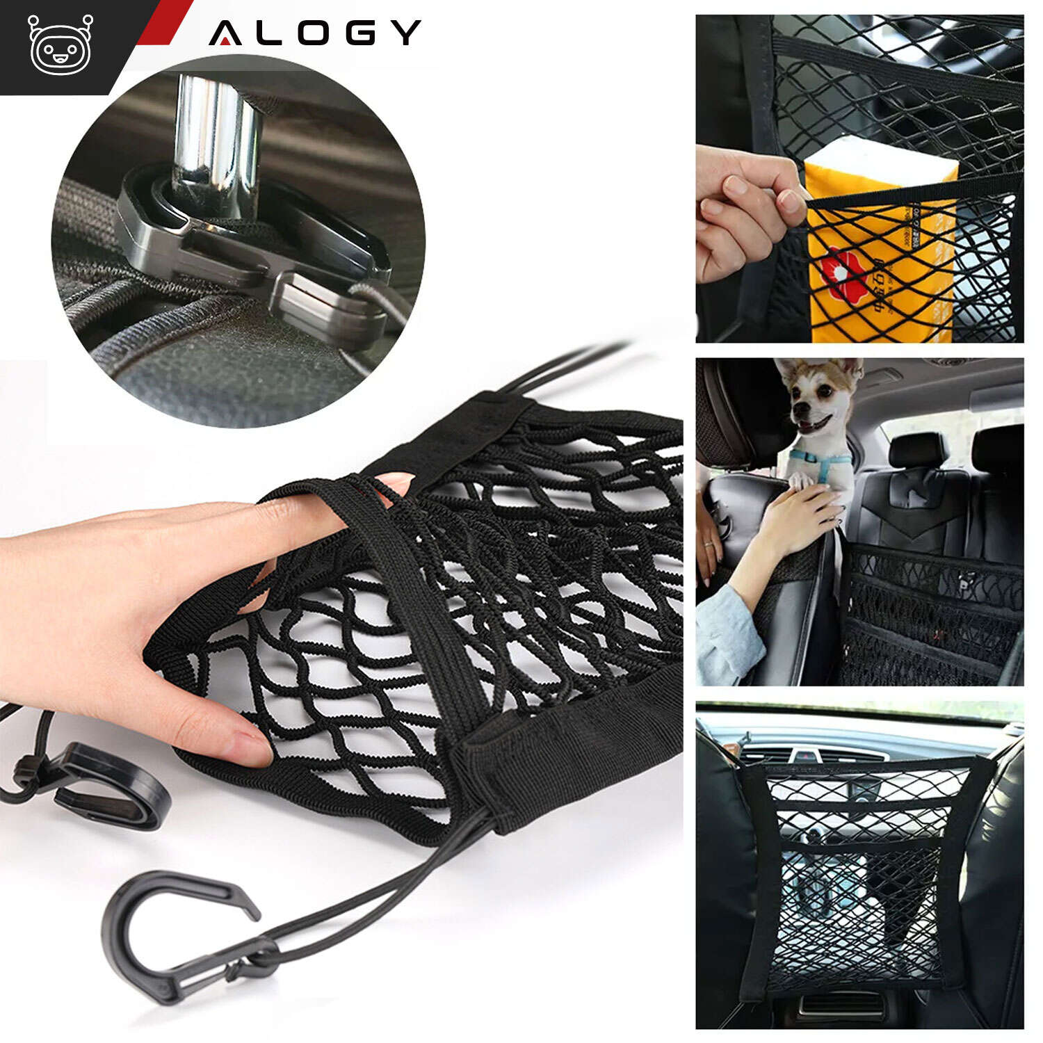 2x Kopfstützenhalterung Auto-Organizer Netzabdeckungsschutz für Autos  Autositznetzschutz Alogy Schwarz 2x 