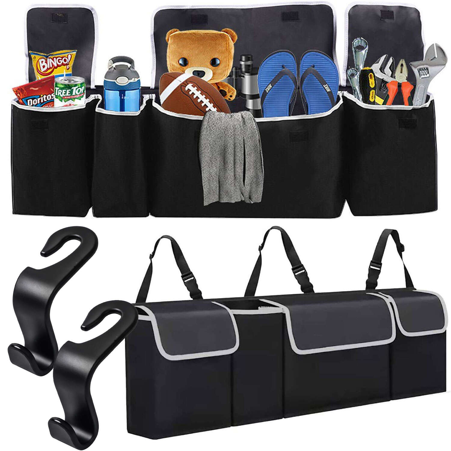 Auto-Organizer, Tasche für den Kofferraum des Autos, großer Kofferraum für  den Sitz mit Klettverschluss, Alogy Black, 2x Kopfstützenhalterung 