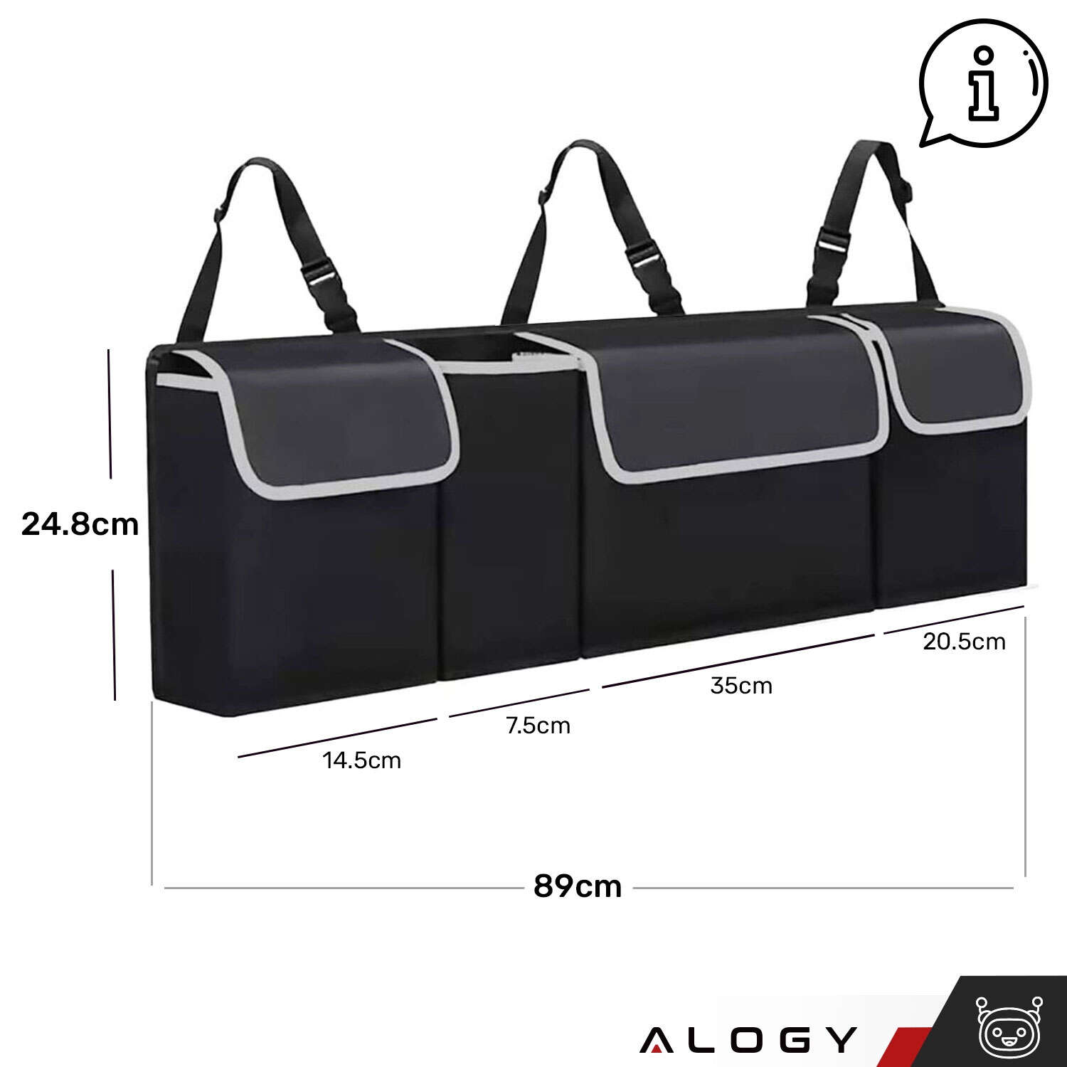 Auto-Organizer-Tasche für den Kofferraum eines Autos, großer Kofferraum für  einen Sitz mit Klettverschluss, Alogy Black 