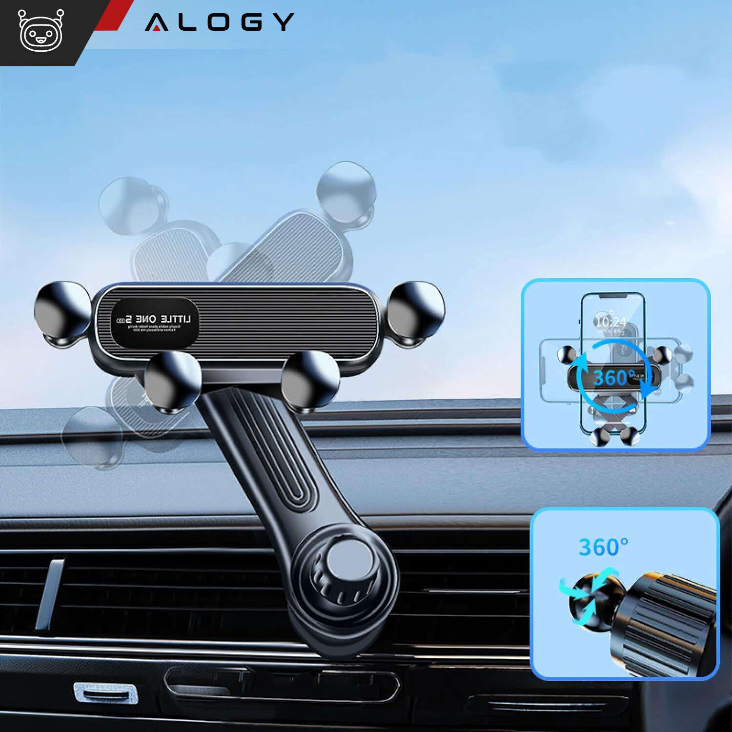 Alogy 2-in-1-Autohalterung für 6,5-Zoll-Telefon, gravitativ für  Windschutzscheibe, Armaturenbrett, Kühlergrill, Easy One Touch Organizer 