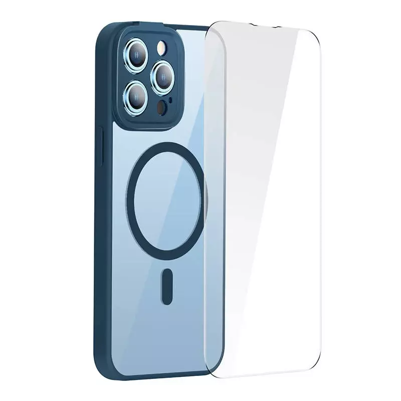 Baseus Frame Protection Set Transparente Magnethülle und gehärtetes Glas  für iPhone 14 Pro Max (Blau) 