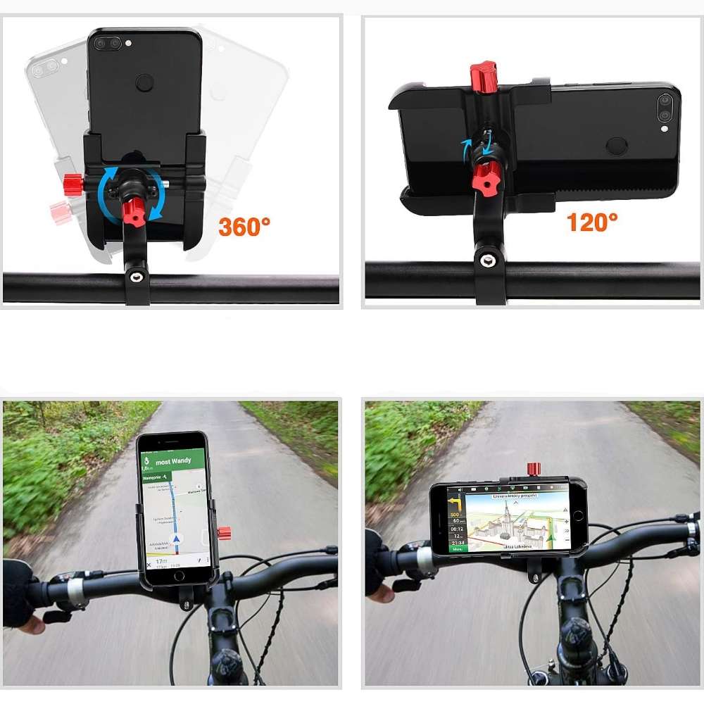 Fahrradhalter für ein Fahrrad, einen Roller, ein Motorrad, einen  Kinderwagen für ein Telefon, Smartphone, massives Aluminium Schwarz 
