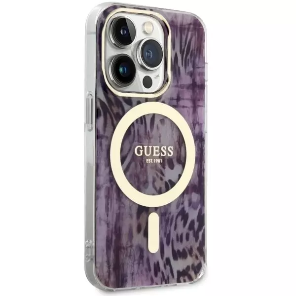 Guess GUHMP14XHLEOPWP Handyhülle für Apple iPhone 14 Pro Max 6,7 rosa/rosa  Hardcase Leopard MagSafe 