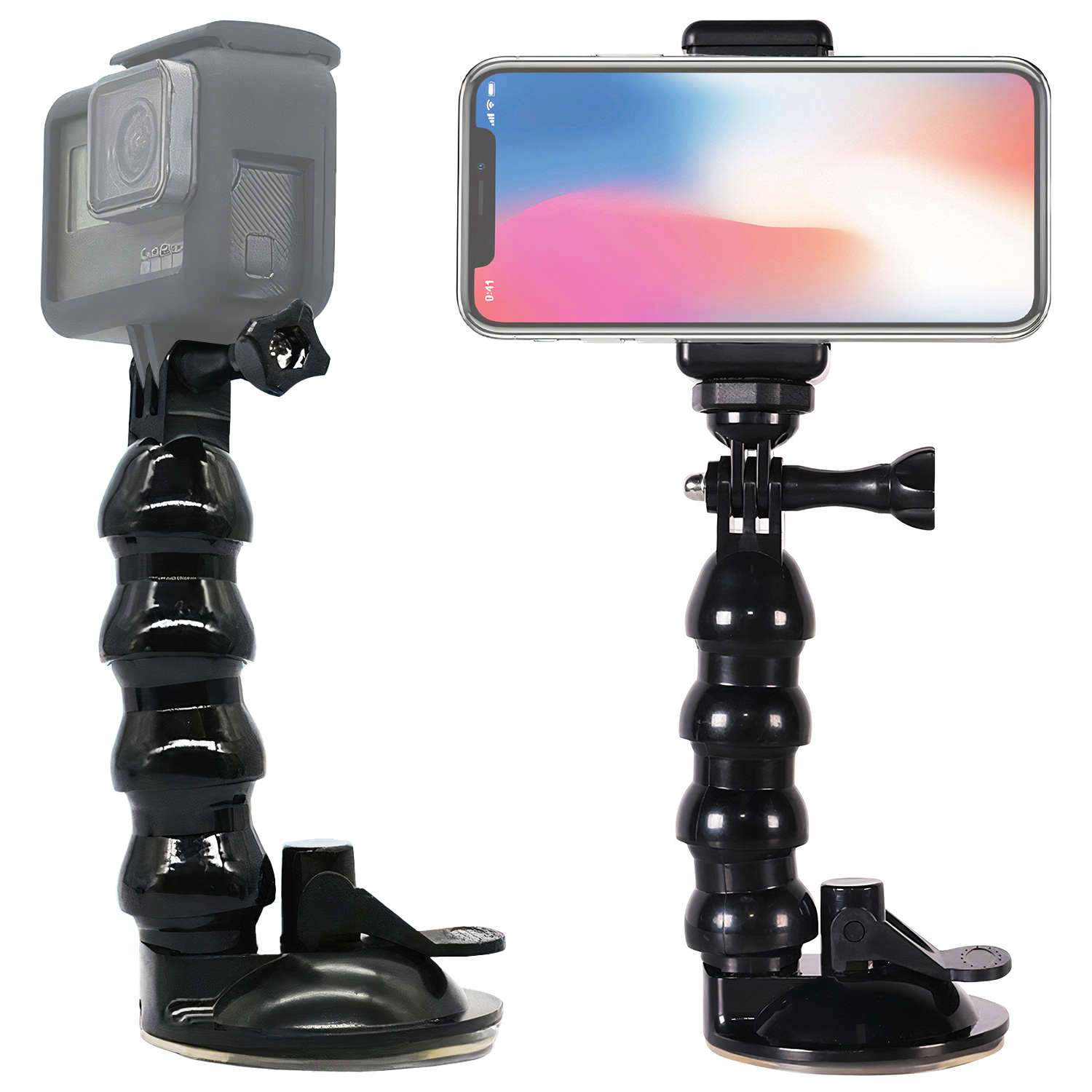 Halterung Stativ flexibler Arm mit Saugnapf für GoPro Sportkameras für Auto  Schreibtisch Glas Telefonadapter schwarz 