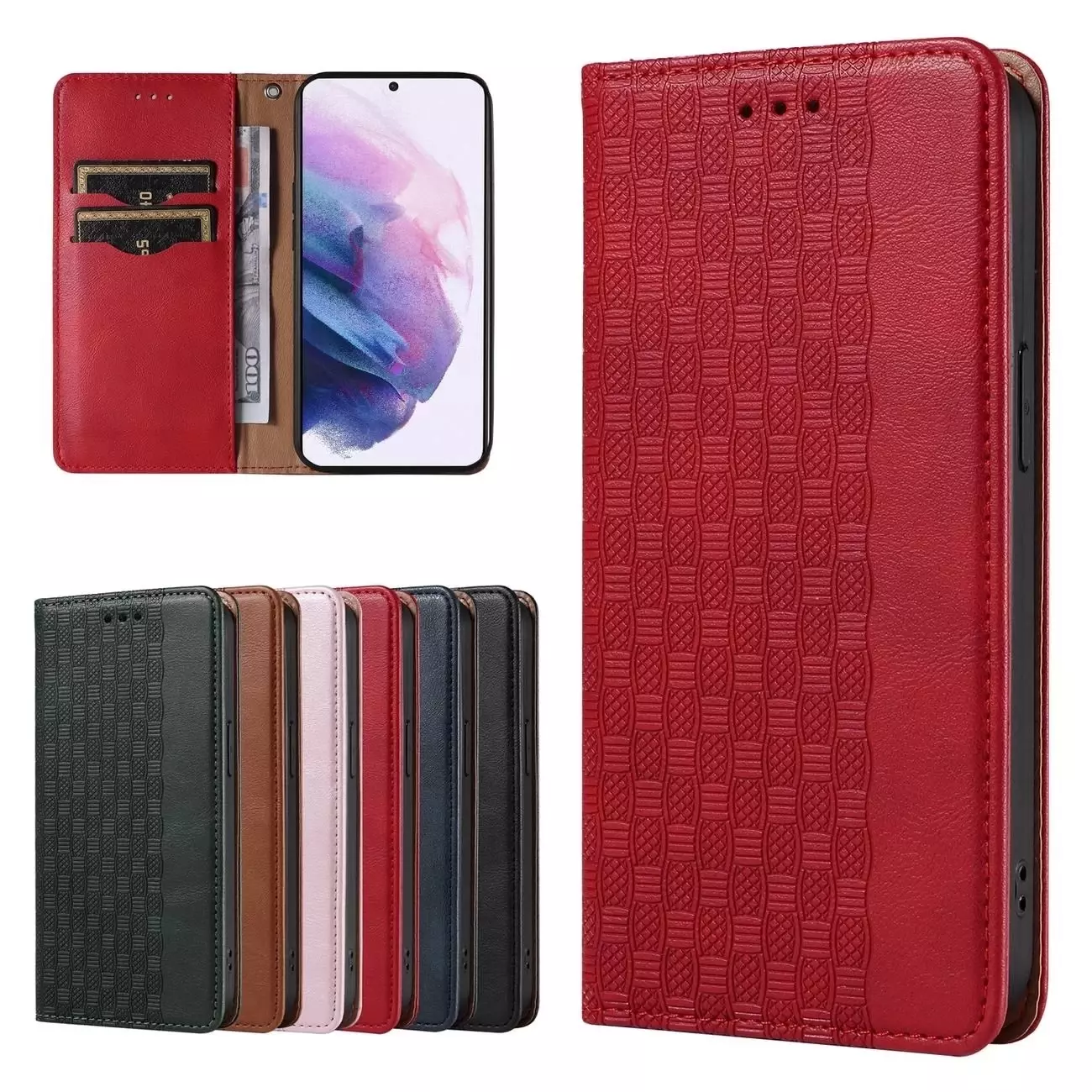 Magnetband Hülle Hülle für Samsung Galaxy S22 (S22 Plus) Tasche Geldbörse  Mini Lanyard Anhänger Rot 
