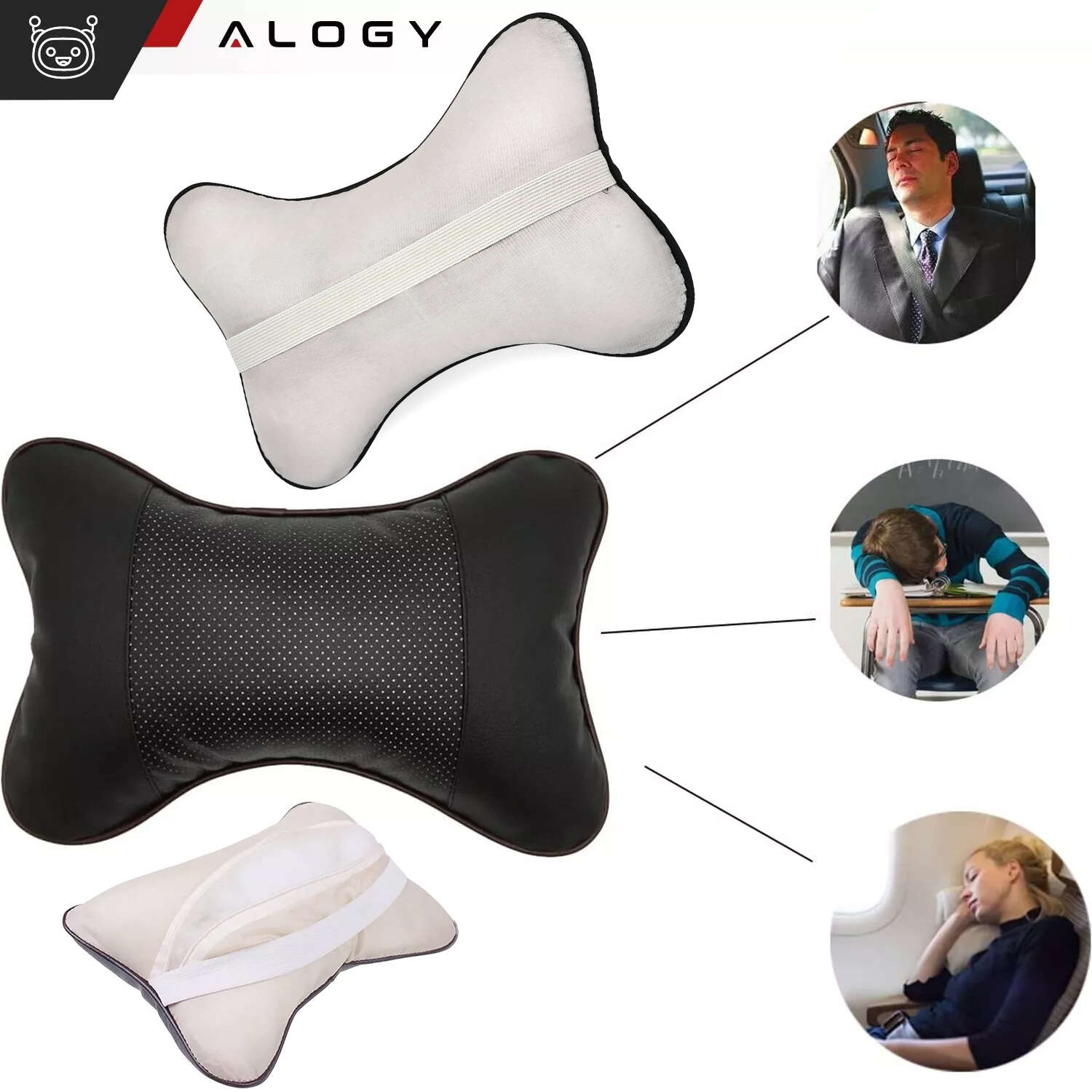 Profiliertes Auto-Nackenkissen für die Kopfstütze des Autos, bequemes  weiches Öko-Leder Alogy Black