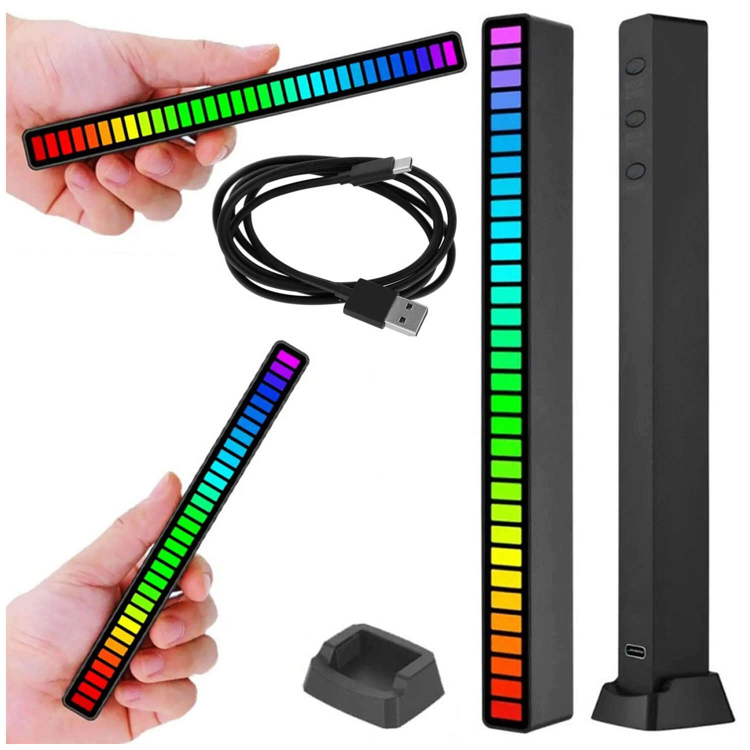 RGB-LED-Lampe USB-Lampe blinkt im Rhythmus der Musik Smart Bar 18 cm bunt  32bit Gaming Alogy Schwarz 
