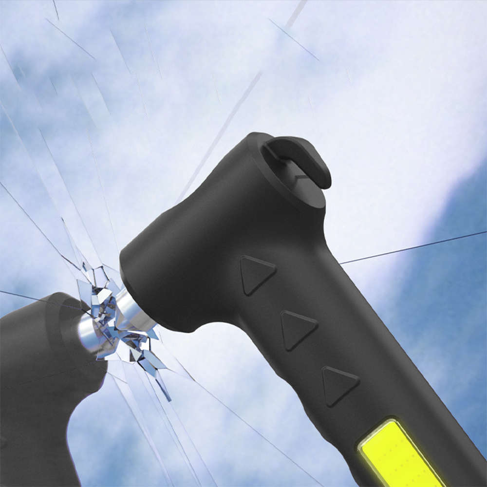Sicherheits-Taschenlampe LED SOS COB-Notlampe mit einem Schneidmesser und  einem Klingenhammer für einen Autoscheibenbrecher 