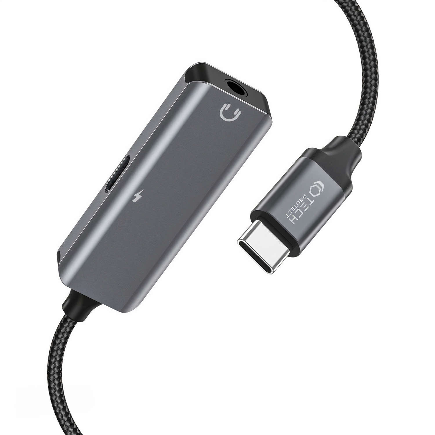 USB-C-auf-Mini-Jack-3,5-mm-Adapter, USB-C-Typ-C-Adapter zum Musikhören und  Aufladen, Grau 