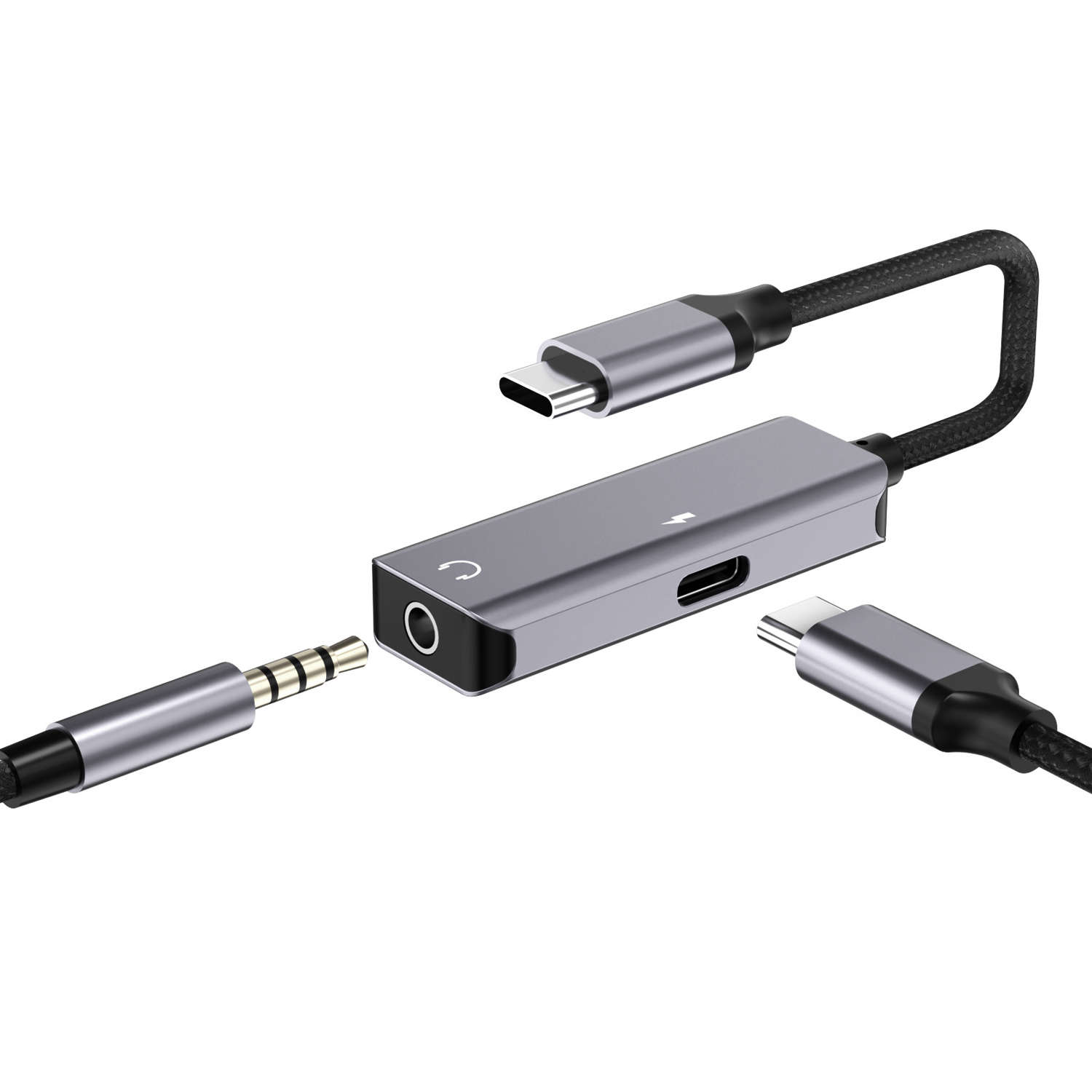 USB-C-auf-Mini-Jack-3,5-mm-Adapter, USB-C-Typ-C-Adapter zum Musikhören und  Aufladen, Grau 