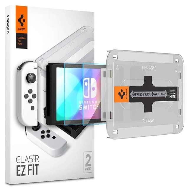 2x Gehärtetes Glas Spigen Glas.tR EZ Fit für Nintendo Switch Oled