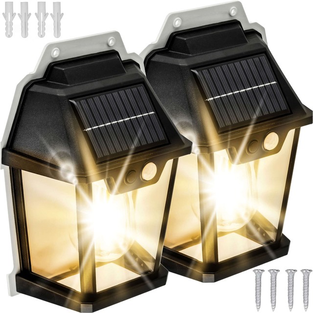 2x LED-Solar-Fassadenwandleuchte, Außenglühbirne, Dämmerungsbewegungssensor, wasserdicht IP65, Retro-Gartenwandleuchte [2 Stück]