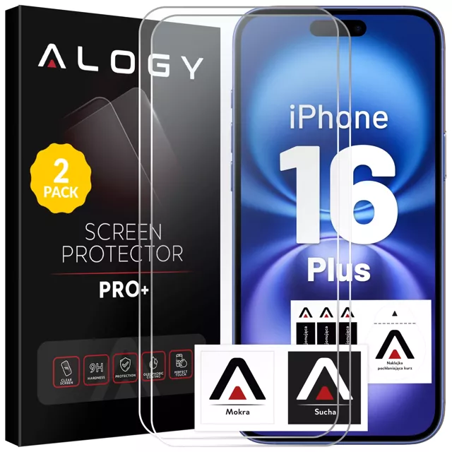 2x Panzerglas für Apple iPhone 16 Plus Displayschutzfolie 9H Alogy Heavy Pro™️ [2 Stück]