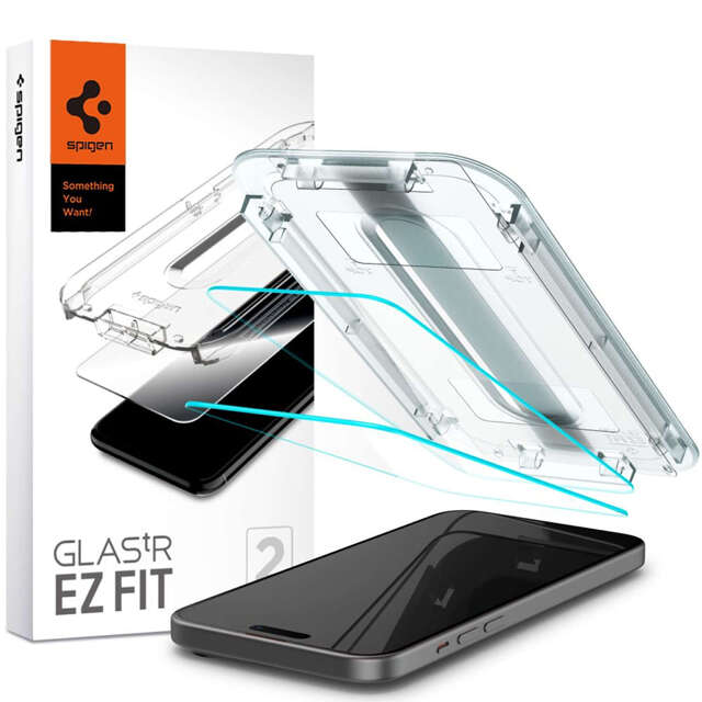 2x Panzerglas für iPhone 15 Plus Spigen Glas.TR „EZ FIT“ Klar