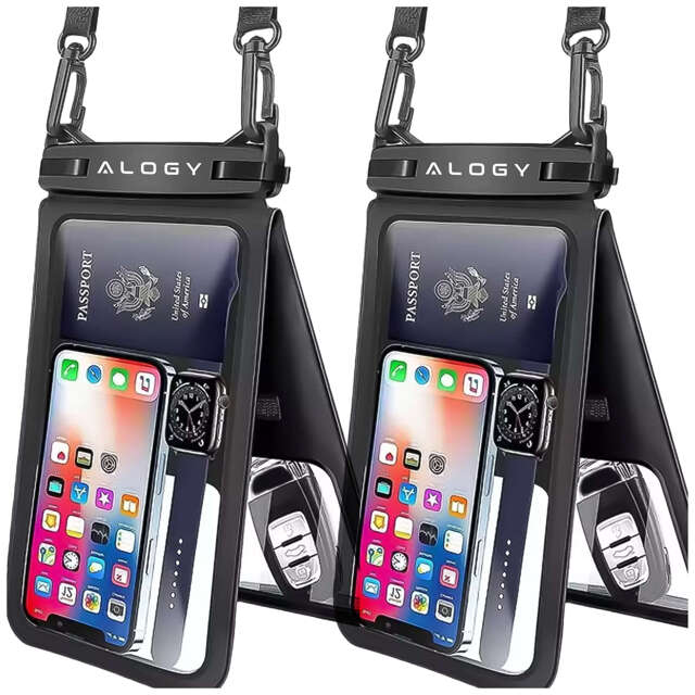 2x wasserdichte IPX8-wasserdichte Hülle für 6,7-Zoll-Telefon Doppelhülle Alogy Waterproof Schwarz