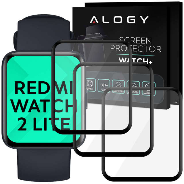3x flexibles Glas 3D Alogy Displayschutzfolie Pro für Xiaomi Redmi Watch 2 Lite Schwarz