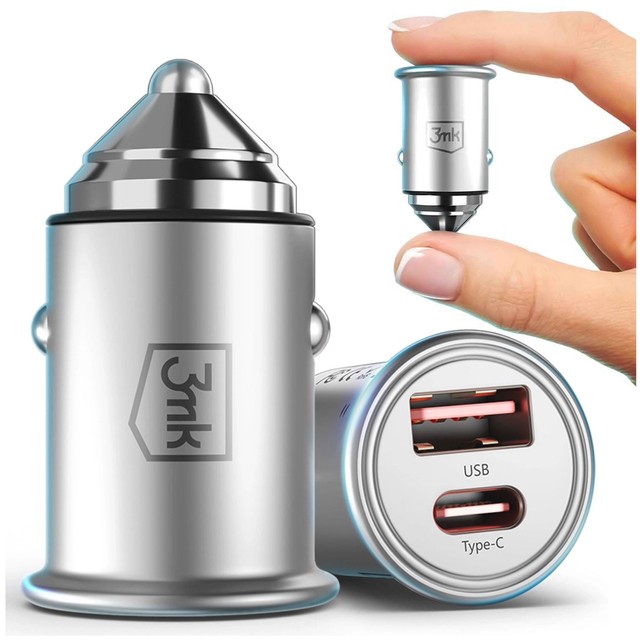 45W USB-Autoladegerät USB-C Typ C schnelles 3mk Hyper Car Charger Silber