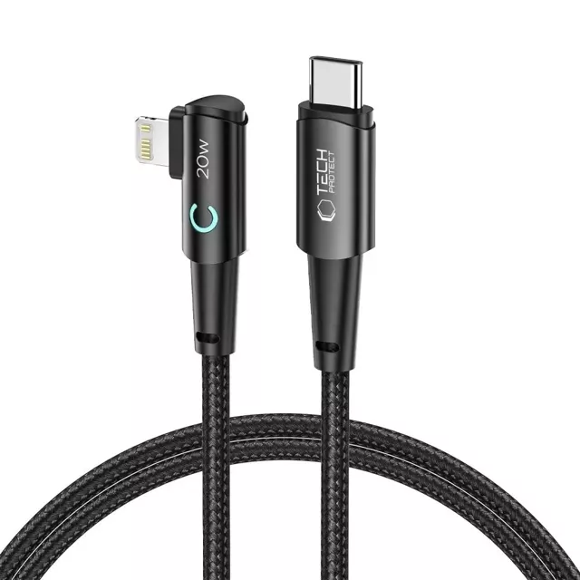 Abgewinkeltes USB Typ C - Lightning UltraBoost „L“-Kabel 20W/3A 100 cm Grau