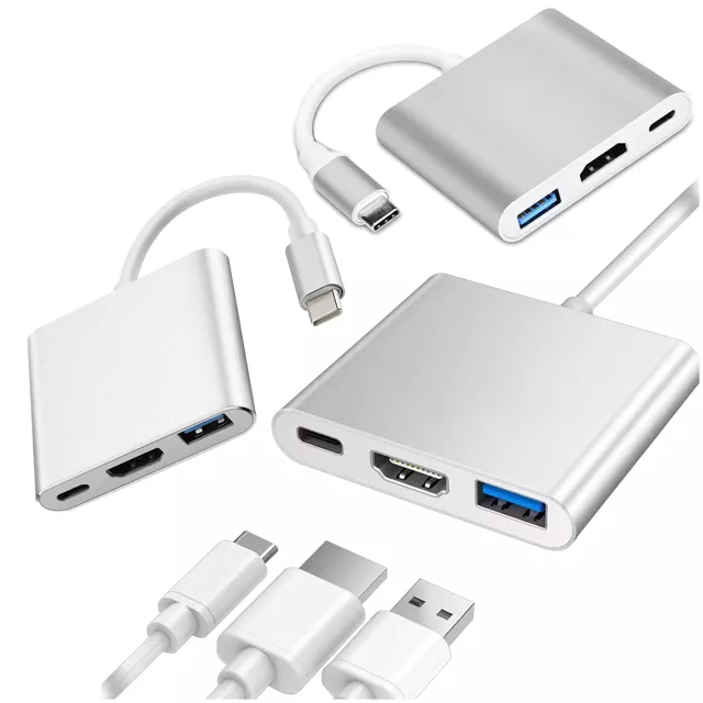 Adapter HUB 3in1 Alogy Adapter USB-C 3.0 HDMI USB-A Silber