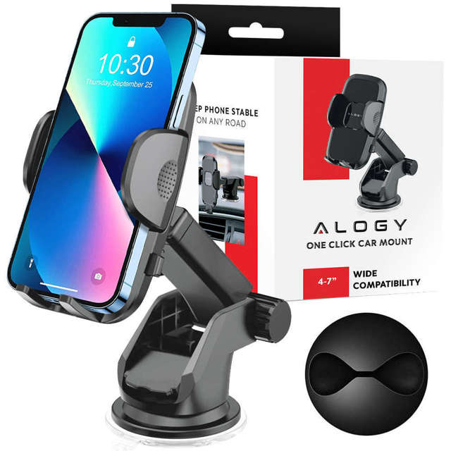 Alogy 2-in-1-Autohalterung für 6,5-Zoll-Telefon, gravitativ für Windschutzscheibe, Armaturenbrett, Kühlergrill, Easy One Touch Organizer