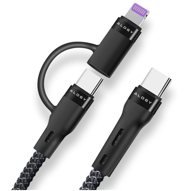 Alogy 2in1 USB-C auf Lightning PowerDelivery Kabel für Apple iPhone PD 60W 100cm Schwarz