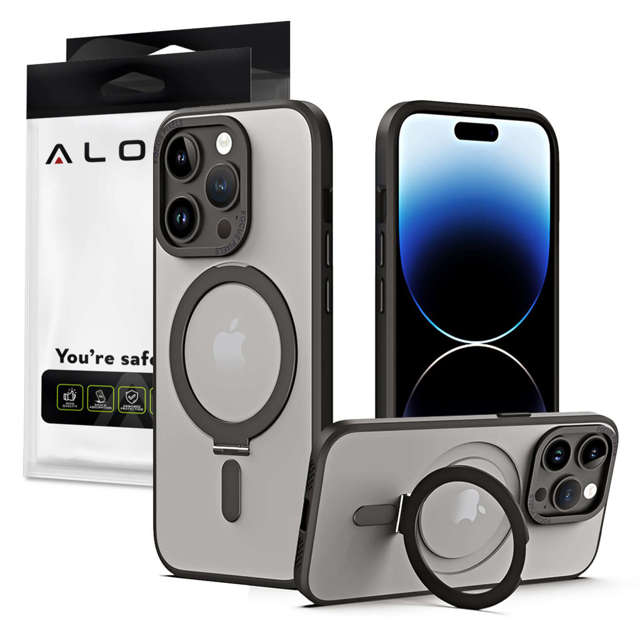 Alogy Armored Stand Ring Case Schutzhülle für MagSafe für Apple iPhone 14 Pro Schwarz