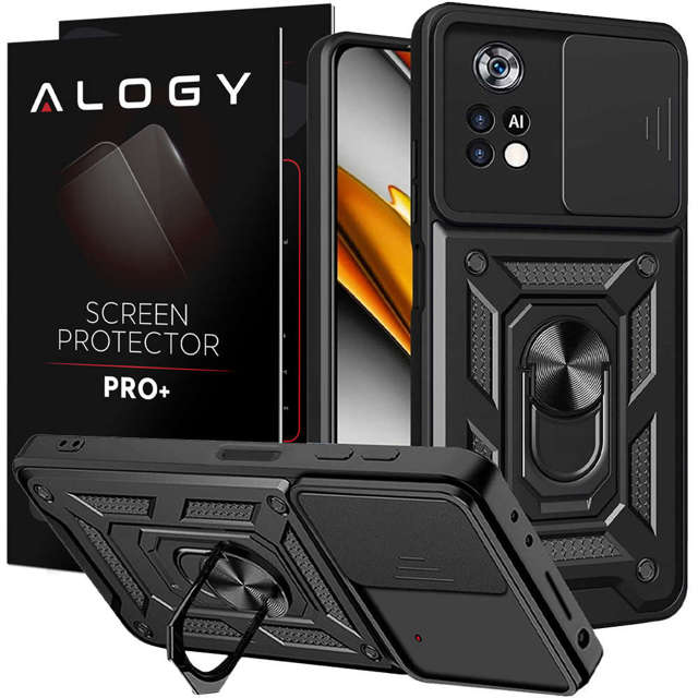 Alogy Camshield Stand Ring Case mit Kameraabdeckung für Xiaomi Poco X4 Pro 5G Glass