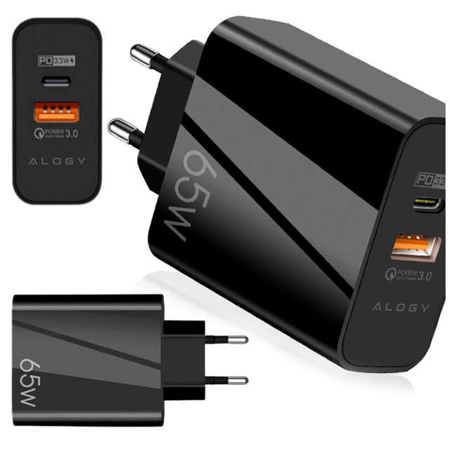 Alogy Quick Charge QC 3.0 USB-A USB-C PD Schnellladegerät 65W schwarz