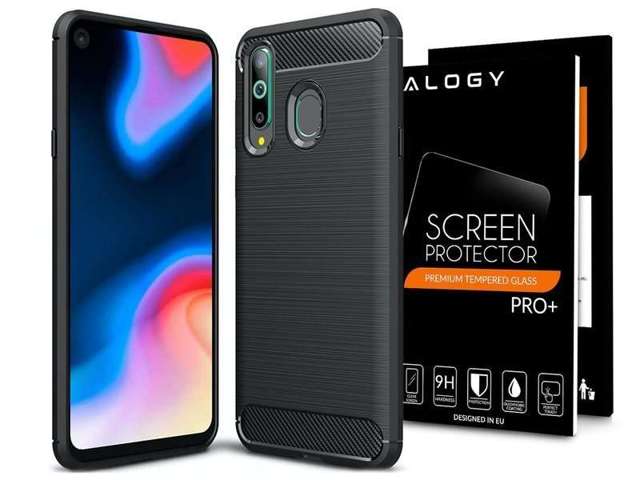 Alogy Rugged Armor Hülle für Samsung Galaxy A60 / M40 schwarz Gehärtetes Glas