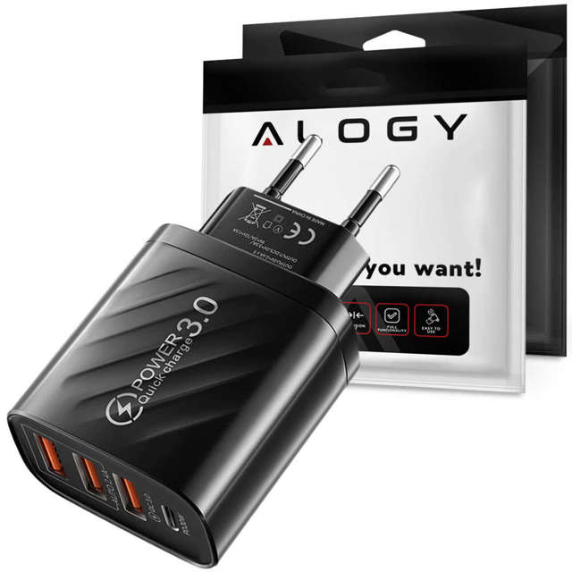 Alogy Schnellladegerät 3x USB 30W QC 3.0 USB-C Typ C PD 20W Schwarz