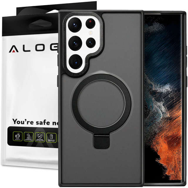 Alogy Stand Ring Case Gepanzerte Handyhülle für MagSafe für Samsung Galaxy S23 Ultra Mattschwarz