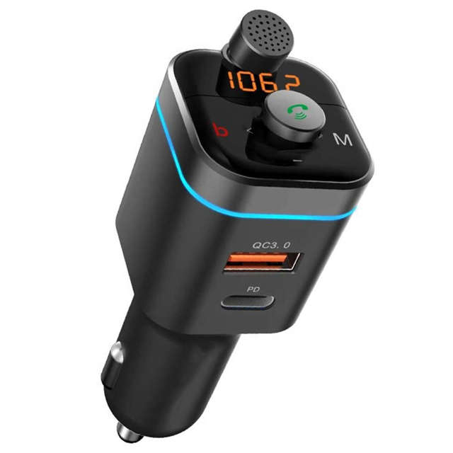 Autoladegerät Alogy FM Transmitter Bluetooth 5.0 USB Memory Stick QC 3.0 USB-C PD 18W USB-A auf USB-C Kabel