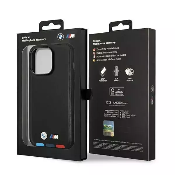 BMW BMHCP14L22PTDK Handyhülle für Apple iPhone 14 Pro 6.1 schwarz/schwarz  Leder Stamp Tricolor 