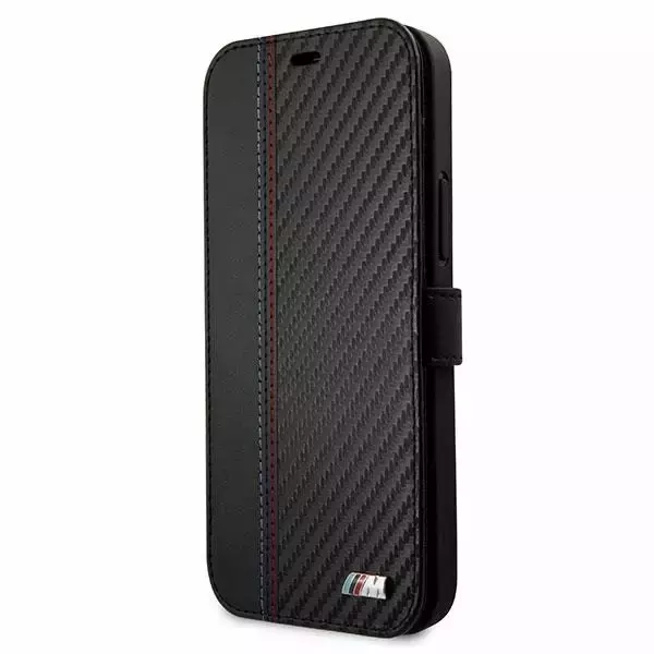 BMW Case BMFLBKP12SMCARBK für iPhone 12 mini 5.4" book M Collection PU Carbon Stripe schwarz/schwarz