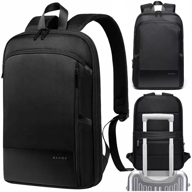 Bange Wasserdichter Rucksack, Laptoptasche, 17 Zoll, Reise, erweiterbar, 49 x 33 x 6 cm, für Arbeit, Schule, Flugzeug, Herren, Damen, Schwarz