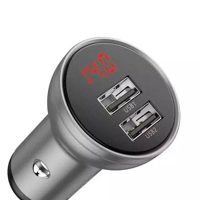 Baseus Autoladegerät mit Display, 2x USB, 4.8A, 24W (Silber)