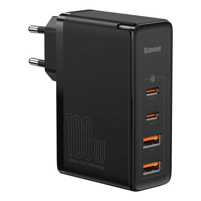 Baseus GaN2 Pro Wandladegerät, 2x USB, 2x USB-C, 100W, EU (schwarz)