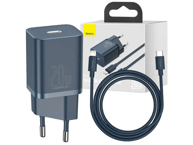 Baseus PD 20W Wandladegerät USB-C Typ C auf Lightning Blue Kabel