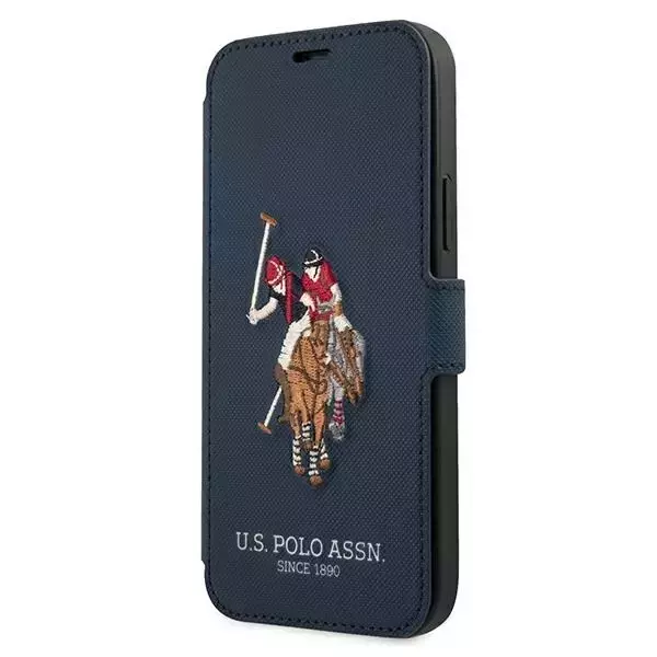 Buch-Handyhülle aus der US Polo-Stickerei-Kollektion für iPhone 12/12 Pro 6,1 Zoll Marineblau/Marineblau