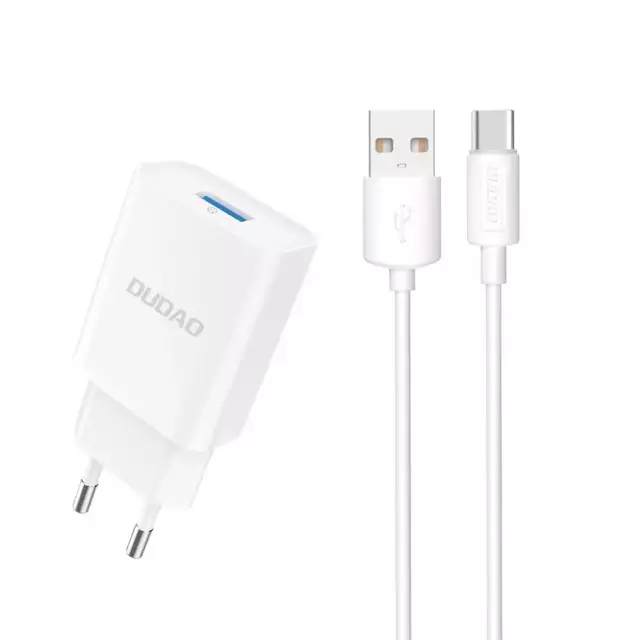 Dudao Ladegerät EU USB 5V / 2.4A QC3.0 Quick Charge 3.0 Kabel USB Type C Kabel weiß (A3EU Type-c weiß)