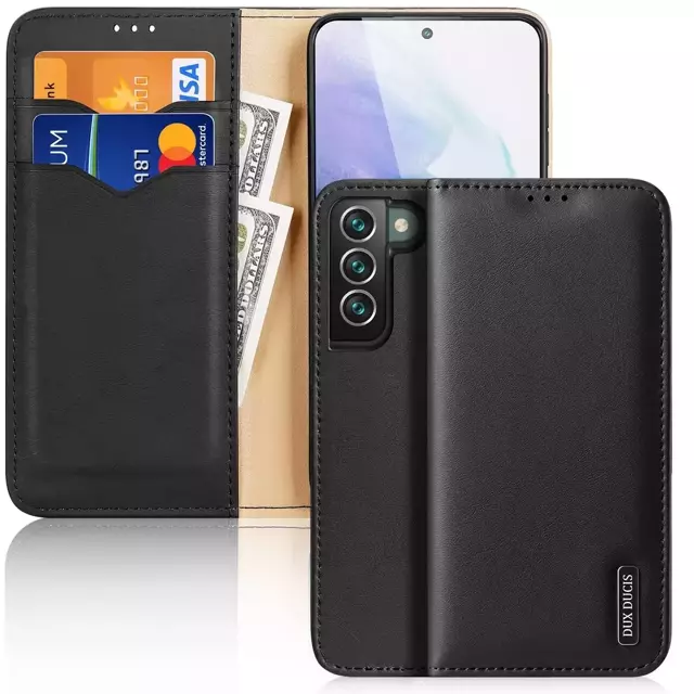 Dux Ducis Hivo Leather Flip Cover Echtleder Geldbörse für Karten und Dokumente Samsung Galaxy S22 (S22 Plus) schwarz