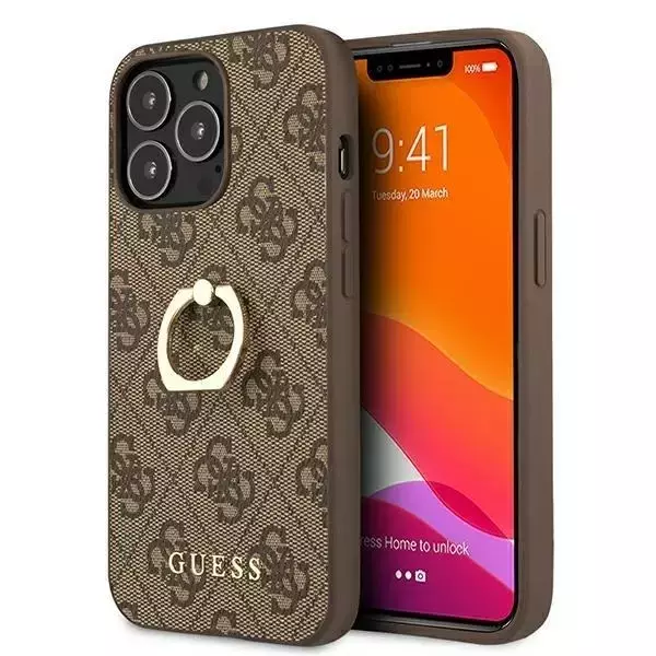 Etui Guess GUHCP13L4GMRBR für Apple iPhone 13 Pro / 13 6,1" brązowy/brown Hardcase 4G mit Ringständer