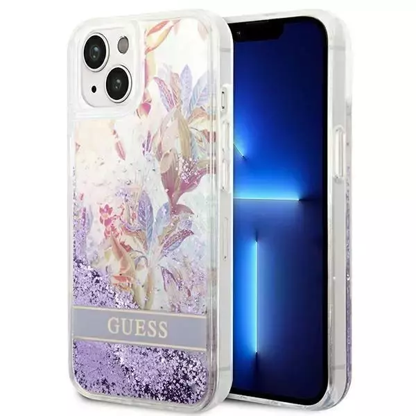 Etui Guess GUHCP14SLFLSU für Apple iPhone 14 6,1" fioletowy/lila Hardcase Flower Liquid Glitter