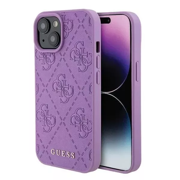 Etui Guess GUHCP15SP4EPMU für iPhone 15 6,1" fioletowy/light purple hardcase Leder 4G gestempelt