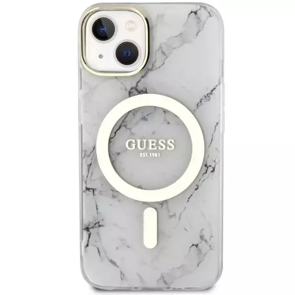 Etui Guess GUHMP14SPCUMAH für iPhone 14 6,1" weiß/weiß Hardcase Marble MagSafe