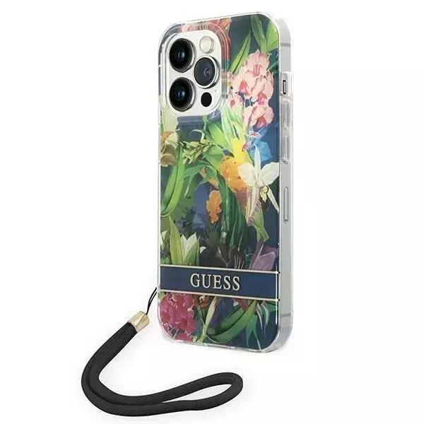 Etui Guess GUOHCP14LHFLSB für Apple iPhone 14 Pro 6,1" Niebieski/Blue Hardcase Flower Strap