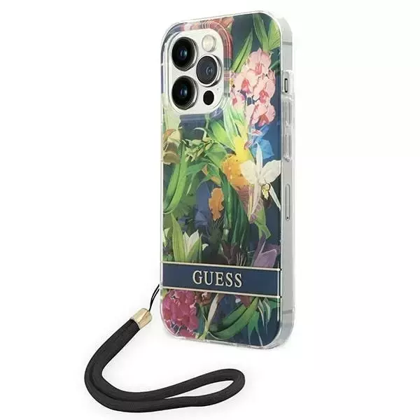 Etui Guess GUOHCP14XHFLSB iPhone 14 Pro Max 6,7" niebieski/blue Hardcase Flower Strap