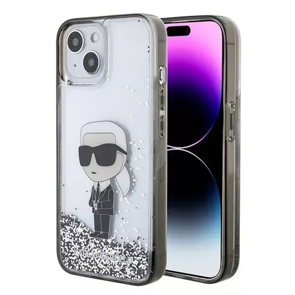 Etui Karl Lagerfeld KLHCP15SLKKNSK für iPhone 15 6,1" transparentes Hardcase Liquid Glitter Ikonik