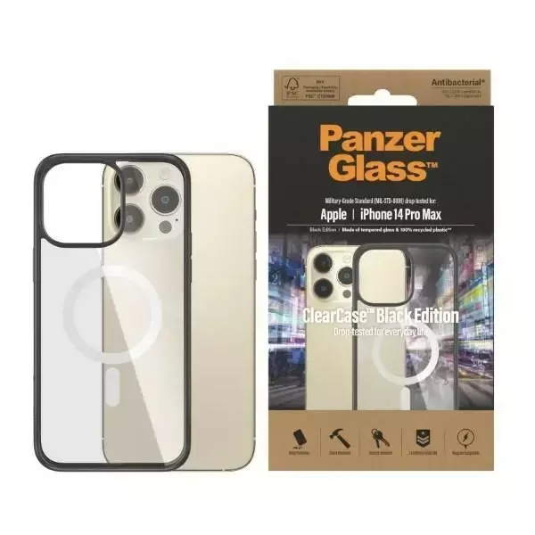 Etui PanzerGlass ClearCase MagSafe für iPhone 14 Pro Max 6,7" Antibacterial czarny/black 0416