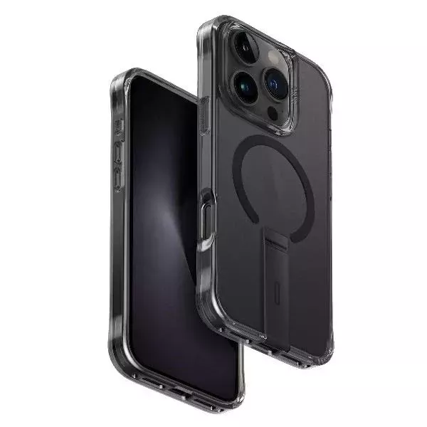 Etui UNIQ Eleva mit vertikalem Stand für iPhone 16 Pro 6,3" Schwarz/Carbonschwarz